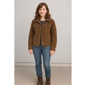 Aéropostale Brown Sherpa Lining Button Up Chest Pockets Denim Jacket‎ Womens XL